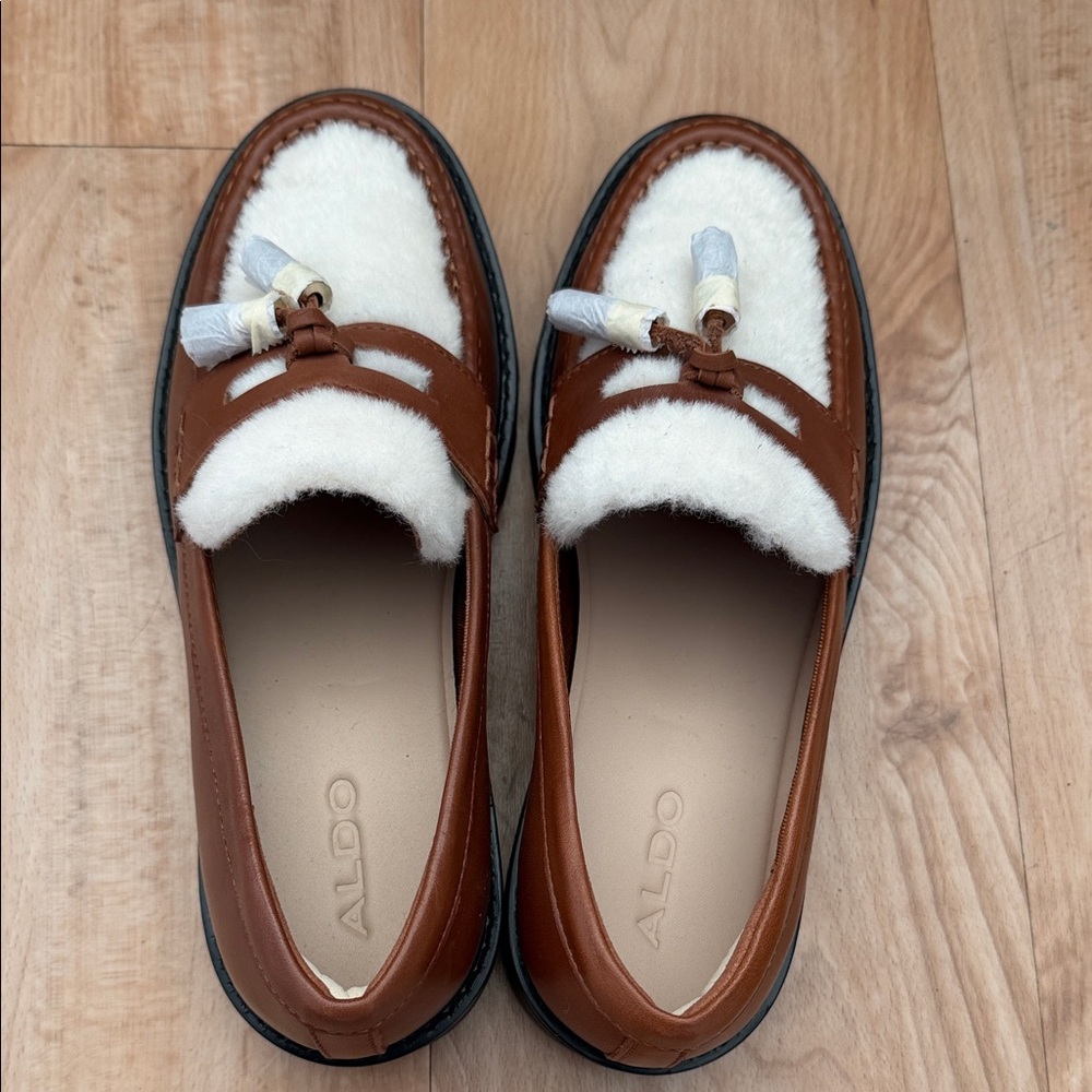 Aldo Tan and Cream Loafers with Tassels
